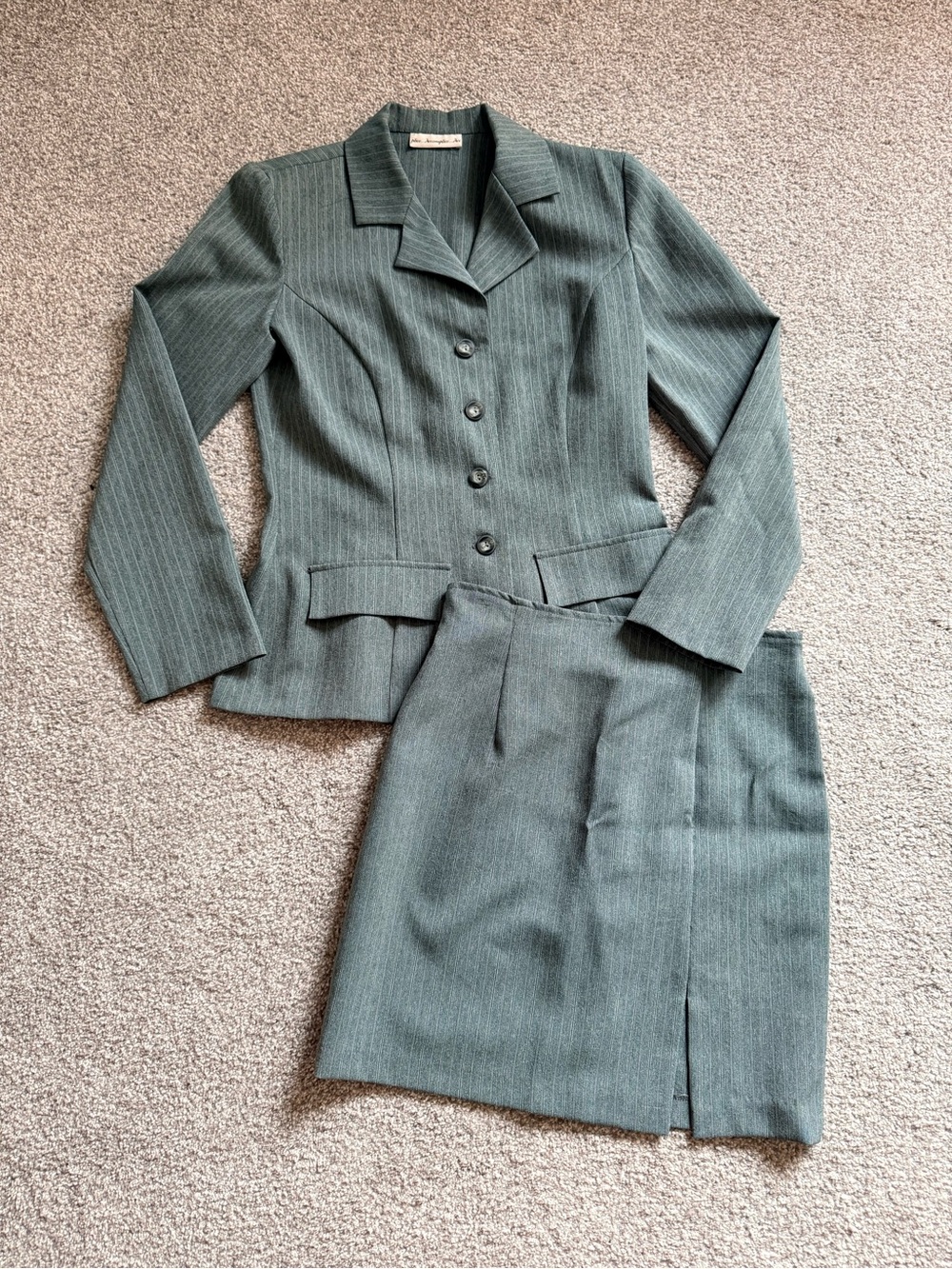 Women’s Grey Pinstripe Skirt Suit Blazer + Pencil Skirt Set